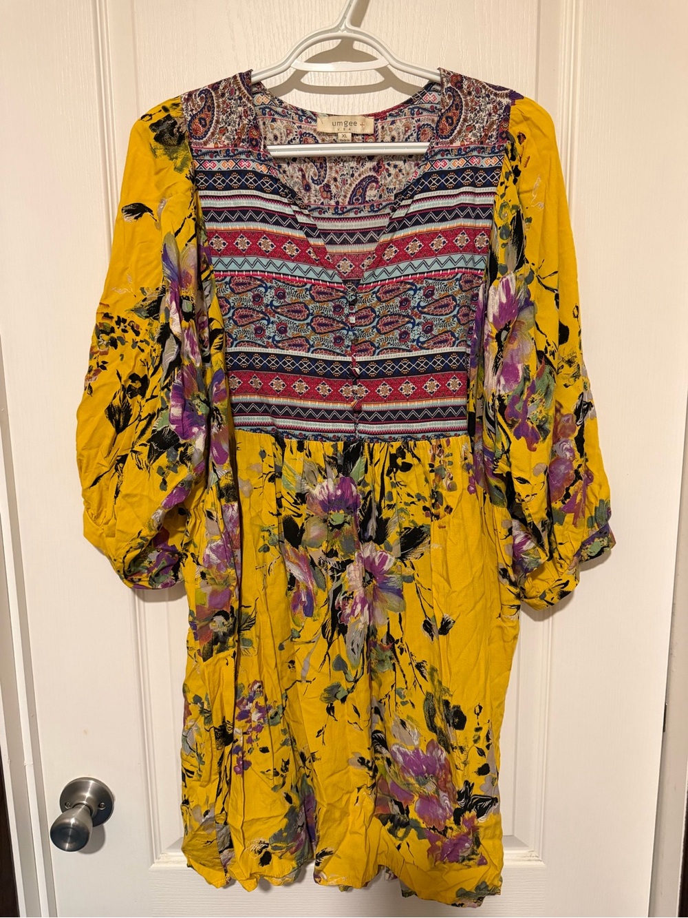 Umgee Yellow Floral Mixed-Print Mini Dress